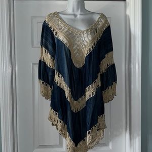 Umgee Sz L Jean Dress with crocheted chest,sleeves & body
